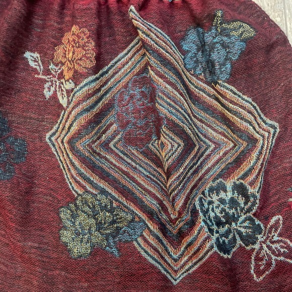 PASHMINA Women's Geometric Floral Smocked Scarf Wrap Shawl Burgundy Teal - Picture 5 of 13